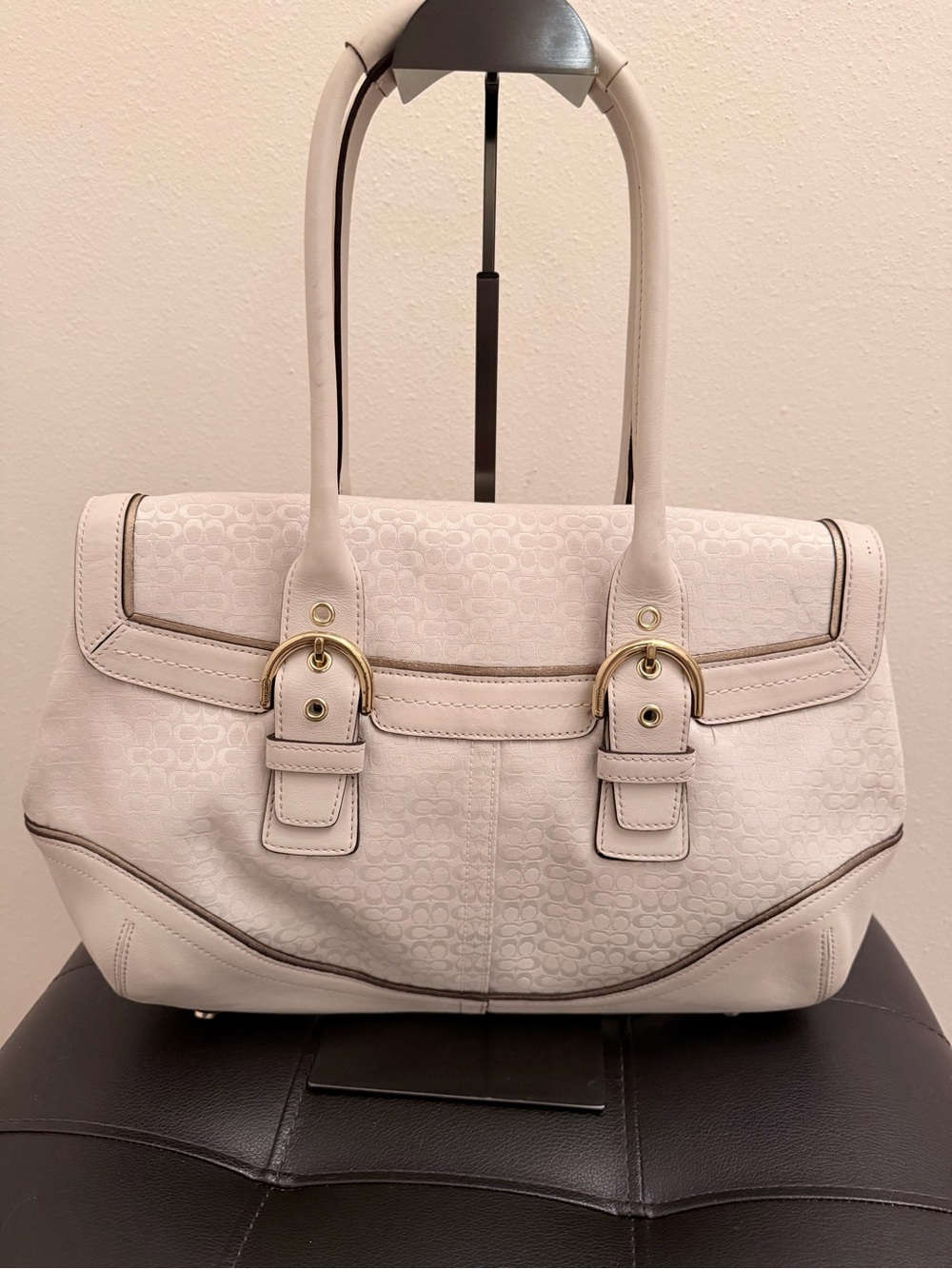 Vintage Coach Flap Satchel Cream Signature C Canvas/Leather with Matching Wallet - Picture 7 of 16